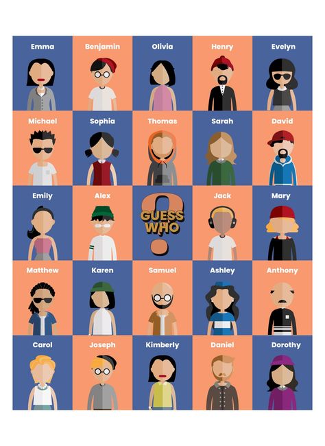 Guess Who Character Sheets, Guess Who Characters, Guess Who Game Printable, Guess Who Template, Guess Who Printable, Printable Guess Who, Alzheimer's Activities, Game Night With Friends, Guess The Character