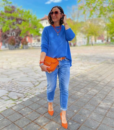 Light Blue And Orange Outfit, Blue And Orange Outfit Ideas, Blue And Orange Outfit, Orange Outfit Ideas, Friday Wear, Outfit 2023, Blue Outfits, Cute Outfits With Jeans, Orange Outfit