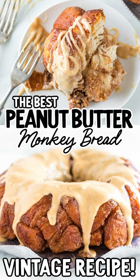 Ooey gooey and loaded with peanut butter and cream cheese, this peanut butter monkey bread is a delicious twist on the original. Peanut Butter Monkey Bread, Peanut Butter And Cream Cheese, Savory Bread Recipe, Peanut Butter Icing, Monkey Bread Recipe, Cinnamon Roll Bread, Best Peanut Butter, Homemade Peanut Butter, Butter Pie