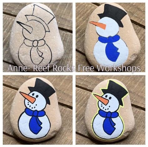 Snowman Rock Painting Ideas, Winter Painted Rocks, Winter Rock Painting Ideas, Christmas Rock Painting Ideas Easy, Stones For Garden, Christmas Pebble Art, Christmas Rocks, Stones Garden, Diy Rock Art