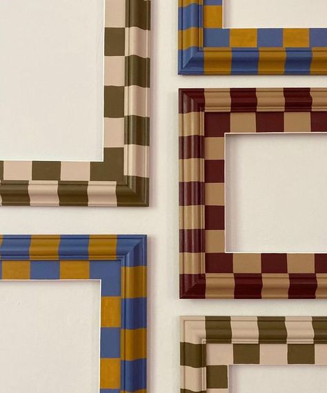 S•P•R•I•N•G on Instagram: "NEW checkered collection available @glassette. Bold pattern on traditional styles make a very pleasing combination. Hand painted with matching mounts. Three new colours Sky & Mustard, Cherry & Sand, Moss & Salmon. All come in two sizes to A4 & A3 artworks. #frames #handpainted #myglassette #checkered #check #wallart #gallerywall #interiors #styling #art #handmadeuk" Painted Picture Frames, Hand Painted Frames, Traditional Styles, Diy Picture Frames, Frames For Canvas Paintings, Diy Frame, Painting Patterns, Wall Artwork, Diy Inspiration