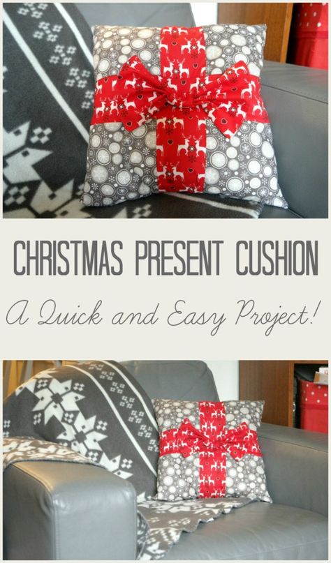 how to sew christmas cushion present tutorial diy Christmas Cushions To Make, Sewing Christmas Projects, Christmas Gifts Sewing, Diy Christmas Gifts Sewing, Sewing Machine Cover Diy, Christmas Pillows Diy, Cushion Tutorial, Affordable Christmas Gifts, Christmas Patchwork