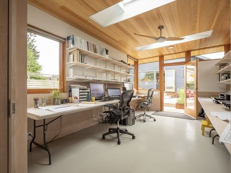 Home Office Workshop, Garage To Living Space, Design Studio Workspace, Garage Addition, Garage Studio, Backyard Studio, Garage Remodel, Workshop Studio, Backyard Office