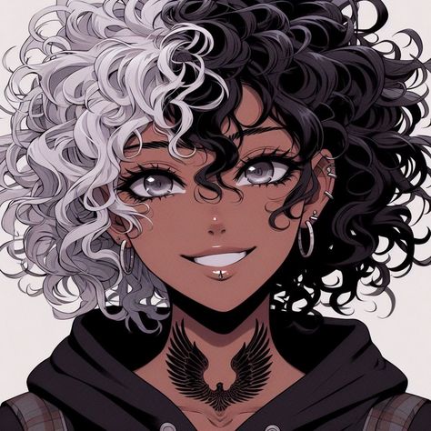 Black Anime Hairstyles Female, Curly Hair Anime Reference, Curly Anime Hair Reference, Black Hairstyles Anime, Black Anime Oc Female, Hair Up Drawing, Me As A Character, Curly Anime Hair, Curly Hairstyles Drawing Reference