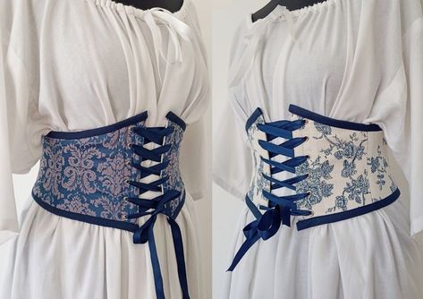 Blue Corset Belt, Blue Corset, White Corset, 18th Century Costume, Corset Belt, Group Costumes, Group Halloween Costumes, Warm Autumn, Brocade Fabric