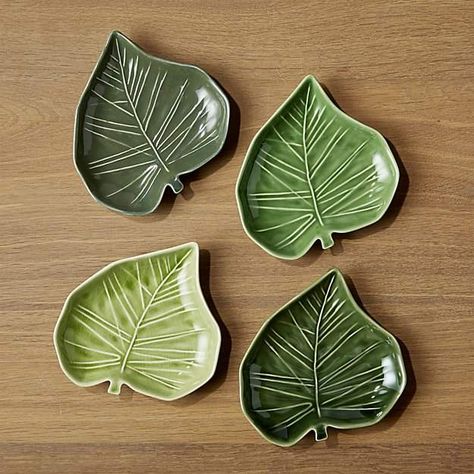 Palm Leaf Appetizer Plates, Set of 4 Clay Plates Design, Leaf Ceramics, Leaf Bowls Clay, Leaf Plates Ceramic, Pottery Leaf Plate, Leaf Pottery, Ceramic Leaf Plate, Clay Leaf Bowl, Pottery Leaf