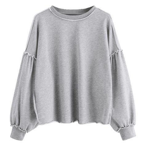 Frilly Tops, Frilly Top, Frill Top, Ruffle Trim Top, Oversized Tops, Flounce Top, Frill Tops, Gray Sweatshirt, Gray Top