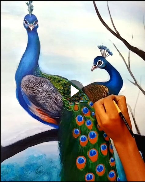 Peacock painting Peacock Painting Acrylic Easy, Drawing A Peacock, Peacock Oil Painting, Peacock Painting On Canvas Acrylics, Peacock Painting Easy, Peacock Painting Acrylic, Peacock Drawing With Colour, Painting For Beginners Acrylic, Beginners Acrylic Painting