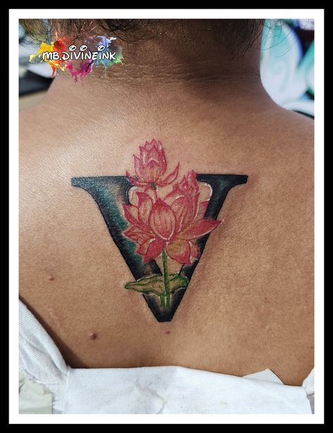 Lotus tattoo designs, Small Lotus with name tattoo, Lotus flower tattoo, Ne initial tattoo, Letter V tattoo, Alphabet tattoo design, Lotus tattoo style, Lotus love, Sign of purity, Dot work tattoo INSTAGRAM:- www.instagram.com/mb.divineink Letter V Tattoo, Tattoo Lotus Flower, Tattoo Alphabet, V Alphabet, V Tattoo, Tattoo Lotus, Alphabet Tattoo, Alphabet Tattoo Designs, Lotus Tattoo Design