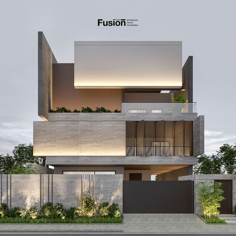 BOLUX - Ranchi - OP1 on Behance 3 Storey House Design, Home Designs Exterior, Villa Luxury, House Outer Design, Small House Elevation, Compound Wall, Facade Architecture Design, Small House Elevation Design, Front Elevation Designs