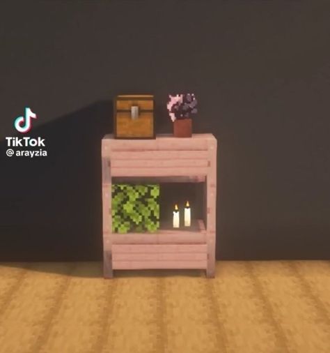 Minecraft Heart Bookshelf, What To Put In Minecraft House, Single Minecraft Bed Designs, Cute Minecraft Ideas Easy, Bed Builds Minecraft, Cute Minecraft Furniture, Mincraft Idea Houses Pink, Things To Build Inside Minecraft House, Minecraft Pink Kitchen Ideas