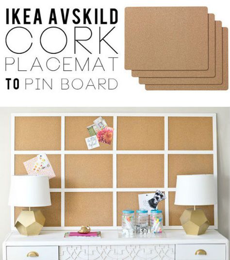 We love this clever use of AVSKILD cork placements found on Infarrantly Creative. Cork Placemats, Framed Cork Board, Ikea Hackers, Best Ikea, Craft Room Office, Furniture Hacks, Ikea Hacks, Cork Board, Office Inspiration