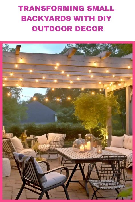 Transform your small backyard into a beautiful oasis with these genius DIY outdoor decor ideas. Get inspired to create a cozy and functional retreat right in your own little piece of paradise. Make the most of every inch of space with these creative suggestions that will have your outdoor area looking fabulous in no time! Perfect for those who want to enjoy a relaxing outdoor haven without sacrificing style and charm. Let your creativity shine and transform your limited space into a stunning get Outdoor Entertaining Area Diy, Pallet Garden Walls, Gazebo Decorations, Outdoor Decor Ideas, Small Backyards, Solar Powered Lanterns, Vertical Garden Wall, Backyard Entertaining, Diy Outdoor Decor