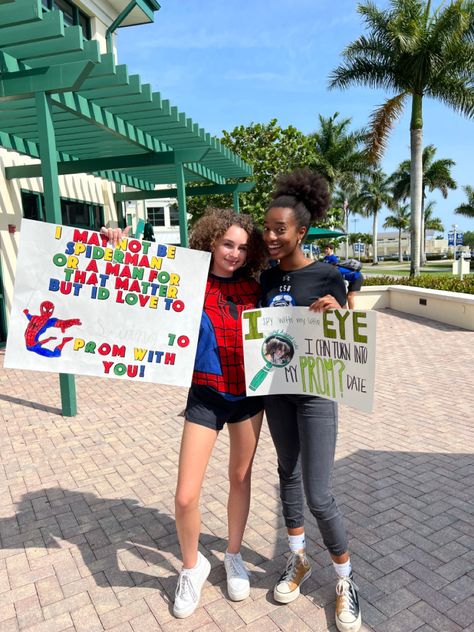 Spider Man Promposal Ideas, Spiderman Promposal Ideas, Spider Man Promposal, Prom Proposal For Best Friend, Best Friend Promposal, Friend Promposal, Spiderman Promposal, Bf Bday, Hoco Posters