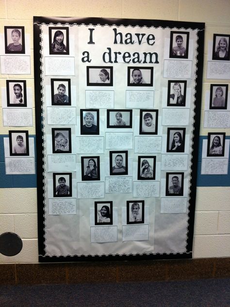 I have a dream bulletin board.  February  I have a dream Dr. Martin Luther King bulletin board school I Have A Dream Project, Mlk Bulletin Board, I Have A Dream Bulletin Board, Dare To Dream Bulletin Board, Dream Big Bulletin Board, Mlk I Have A Dream, Pta Bulletin Boards, Martin Luther King Activities, Teacher Questionnaire