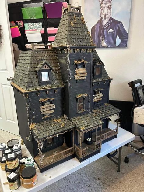 Witchy Dollhouse, Lemax Spooky Town Display, Spookytown Display, Mini Village, Lemax Spooky Town, Gothic Bedroom, Sizzix Dies, Haunted Dollhouse, Spooky Town