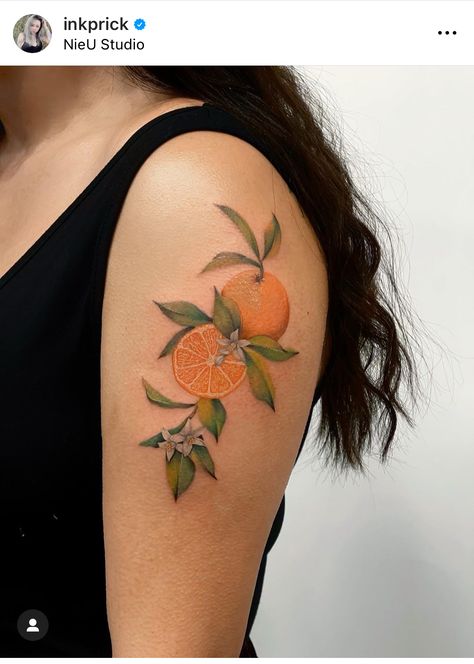 Orange Tattoo Ideas, Orange Tattoos, Tattoo Fruit, Fruit Tattoos, Maybe Tattoo, Orange Tattoo, Triangle Tattoo Design, Tattoos Water, Tattoo Removal Cost