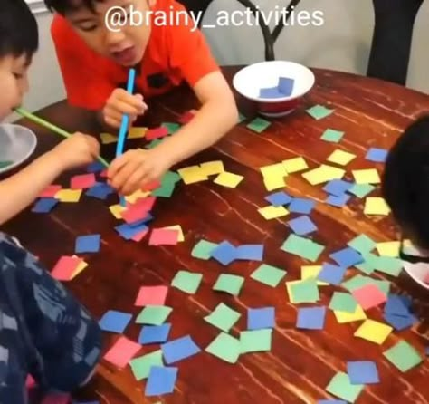 Paper & Straw Game 🧒🧒 [Video] | Indoor games for kids, Physical activities for kids, Family fun games Fun Group Games, Physical Activities For Kids, Kindergarden Activities, Indoor Games For Kids, Kindergarten Learning Activities, Family Party Games, Family Fun Games, Preschool Art Activities, Fun Party Games