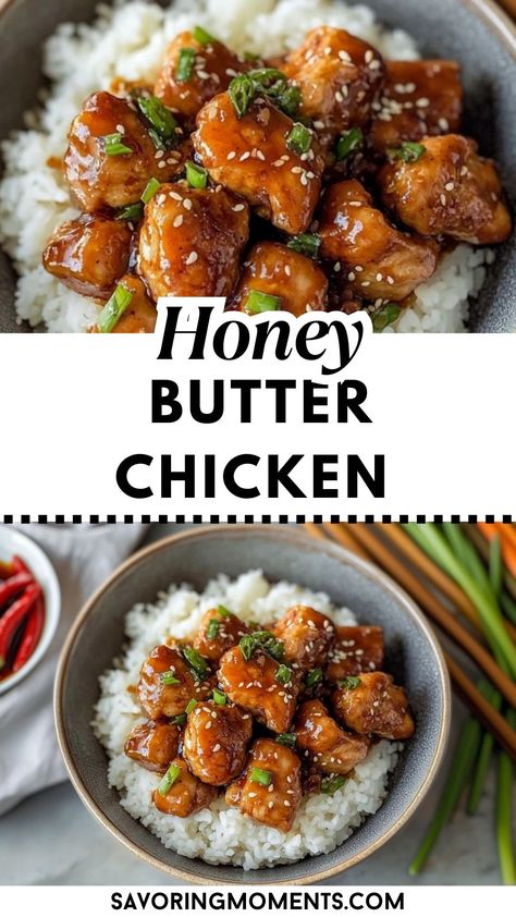 Get ready to indulge in this honey butter chicken, where crispy chicken meets a luscious honey-butter glaze. This easy-to-make dish is perfect for satisfying your sweet and savory cravings in just one bite.  Save this recipe for an easy dinner  #honeybutterchicken #crispychicken #easyweeknightdinner #sweetandsavoryrecipe #butterychicken #honeyglazed #quickdinnerideas #homemadecomfortfood #familymeal #chickenlover Crispy Honey Butter Chicken, Honey Chicken Recipe Easy, Honey Chicken Recipes Easy, Baked Honey Chicken, Butter Chicken Recipes, Honey Roasted Chicken, Chicken Tenders Oven, Savory Cravings, Baked Honey Garlic Chicken