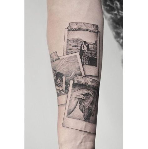 Tattoo Pictures Ideas, Polaroid Picture Tattoo Ideas, Polaroid Pictures Tattoo, Polaroid Tattoo Sleeve, Polaroid Frame Tattoo, Picture Frame Tattoo Ideas, Polaroid Tattoo Design, Tattoo With Frame, Polaroid Picture Tattoo