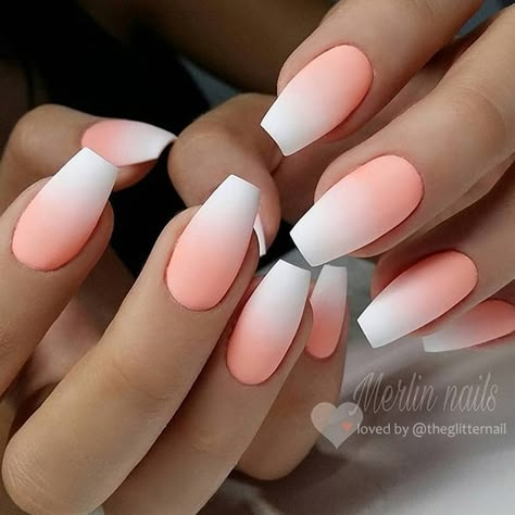 +13 Top Peach Ombre Nails White Nail Design Ideas, White Nail Design, Nails Ombre, Peach Nails, Nail Design Ideas, White Nail Designs, White Nail, Trim Nails, Dipped Nails