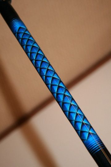 finally got around to finishing off the rod with epoxy. took a while. just need to learn how to take better pics as the blending of the blues doesn't show up well. Jan. Fishing Rod Wraps Patterns, Custom Fishing Rods, Fishing Rod Rack, Homemade Fishing Lures, Blues Scale, Fly Fishing Rods, Custom Rods, Spinning Rods, Custom Wraps