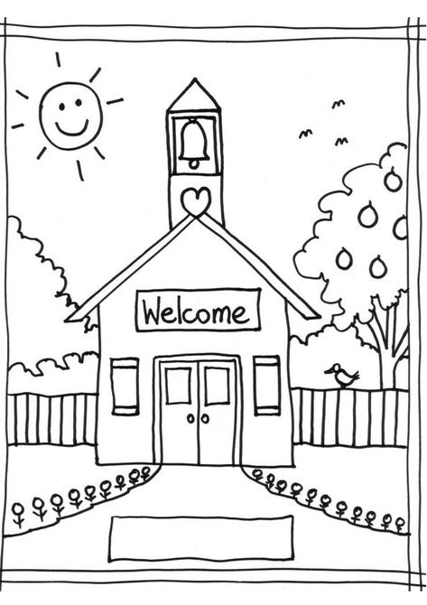 Preschool Back To School, Back To School Theme, Kindergarten Colors, Kindergarten Coloring Pages, Welcome To School, House Colouring Pages, Preschool Coloring Pages, School Coloring Pages, School Theme