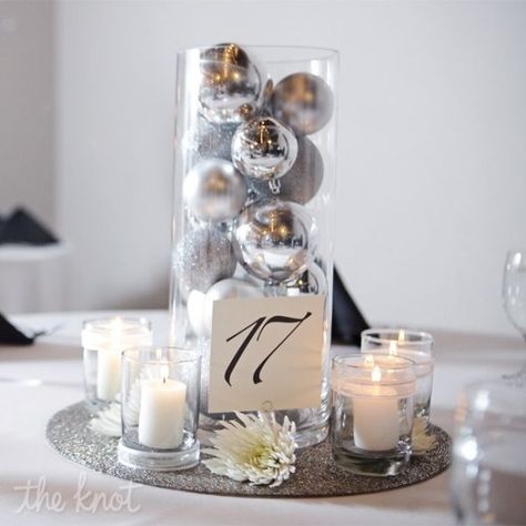 Winter Wedding Table Centerpieces, Winter Wedding Table Numbers, 25th Anniversary Decorations, Winter Table Centerpieces, Anniversary Centerpieces, Winter Wedding Table, Winter Wedding Centerpieces, Silver Centerpiece, Simple Wedding Centerpieces