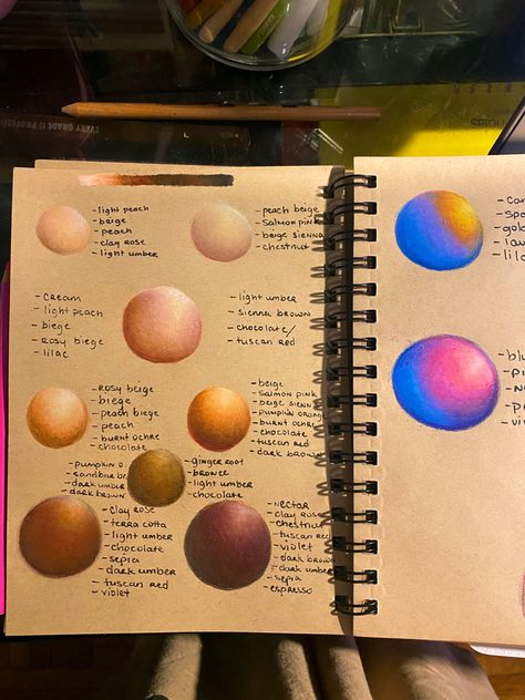 Skintone color pencil studies Color Theory Practice Sketchbook, Color Study Sketchbook, Art On Toned Paper, Tan Sketchbook Art, Toned Paper Sketchbook, Tone Paper Drawing, Colored Pencil Skin Tone, Strathmore Toned Tan, Color Theory Sketchbook Page