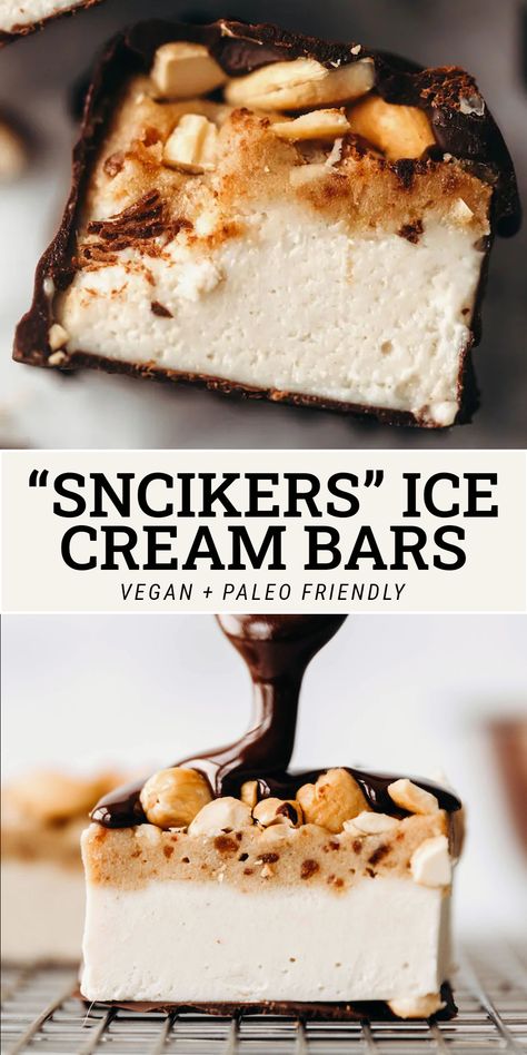 Snicker Ice Cream Bars, Vegan Snickers Bar, Vegan Ice Cream Bars, Gluten Free Dairy Free Vegan Desserts, Homemade Snickers Ice Cream, Beltane 2024, Snickers Ice Cream Bars, Vegan Ice Cream Cake, Cashew Ice Cream