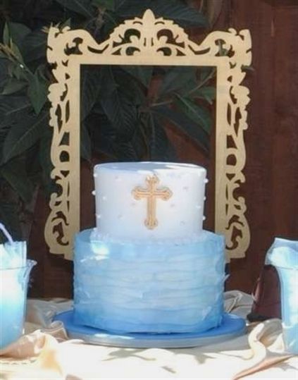 Angel themed Baptism Party ruffle ombre cake! See more party planning ideas at CatchMyParty.com! #BaptismCakes Baptism Party Boy, Boy Communion Cake, Baptism Cake Boy, Baptism Party Ideas, Christian Baptism, First Communion Cakes, Religious Cakes, Confirmation Cakes, First Communion Cake