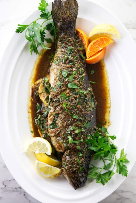 Rainbow Trout Recipe Whole Fish, Trout Recipes Whole Fish, Whole Rainbow Trout Recipe Baked, Seared Trout Recipes, Stuffed Rainbow Trout Recipe, Baked Rainbow Trout Recipe, Fresh Trout Recipes, Whole Rainbow Trout Recipe, Trout Recipes Oven