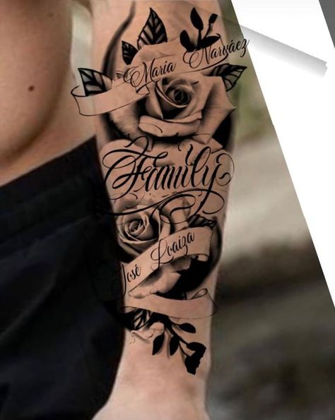 Chavez Tattoo Name, Lace Thigh Tattoos, Family Sleeve Tattoo, Grandchildren Tattoos, Arm Cover Up Tattoos, Octopus Tattoo Sleeve, Watch Tattoo Design, Family Tattoos For Men, Husband Tattoo