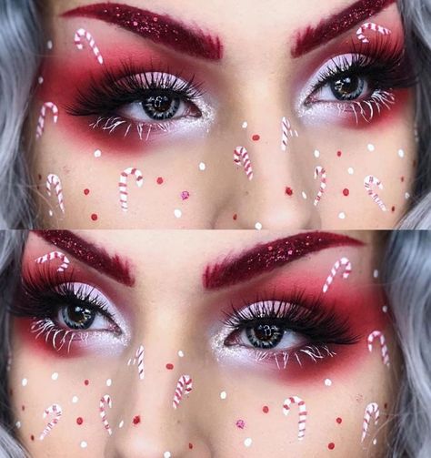 Crazy Christmas Makeup, Aesthetic Christmas Makeup, Red Christmas Makeup, Christmas Makeup Ideas Holiday, Creative Christmas Makeup Looks, Christmas Eye Makeup Ideas, Rabbit Makeup, Matte Make Up, Xmas Makeup