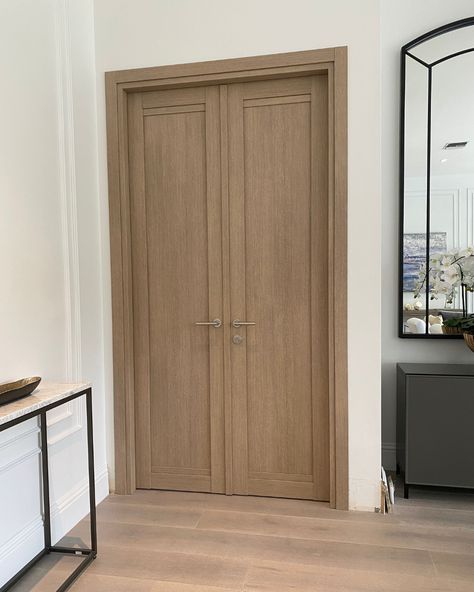 Blending Doors With Walls, Doors For Interior, Wide Doors Interior, Wood Doors Inside House, Large Interior Doors, Modern Mediterranean Interior Doors, Double Door Bedroom Entrance, Interior White Oak Doors, Light Wood Interior Doors