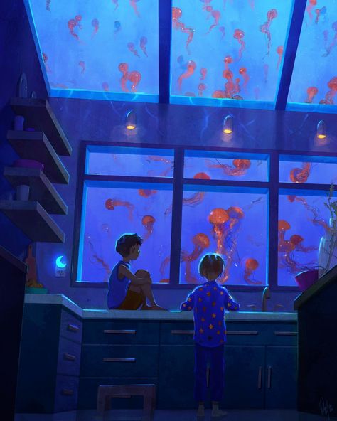 Devin Elle Kurtz, Underwater Room, 판타지 아트, At Midnight, Environment Concept Art, Art Anime, Anime Scenery, 그림 그리기, Life Art