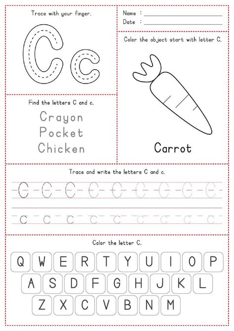 Letter C Worksheets For Kindergarten, Letter C Worksheet, Homework Letter, C Worksheet, Letter C Worksheets, Learning Alphabet, Flamingo Craft, The Letter C, Printable Alphabet Letters