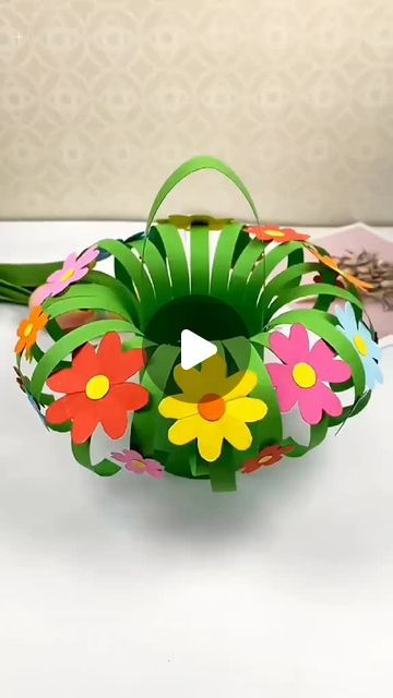 Handmade Crafts on Instagram: "Come and make a beautiful flower basket with your children!#DIY  #popular #paper #handmade #flowersbasket" Basket Crafts, Paper Handmade, Paper Bouquet, A Beautiful Flower, Paper Floral, Floral Craft, Flower Basket, Green Flowers, Beautiful Flower