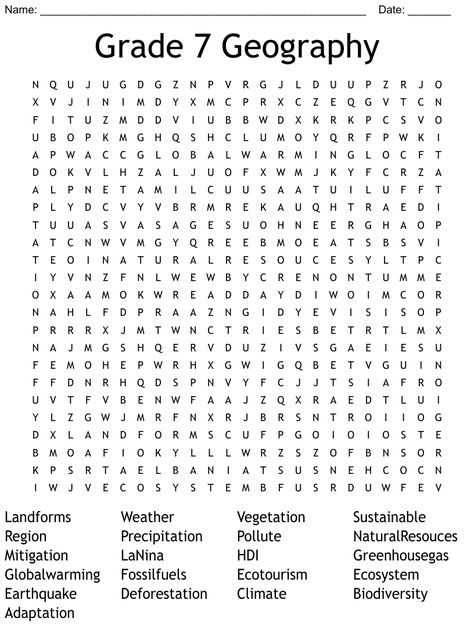 Grade 7 Geography Word Search Geography Vocabulary Words, Geography Word Search, Geography Vocabulary, Easy Word Search, Word Search Games, Reading Comprehension Skills, Grade 7, World Geography, New Puzzle