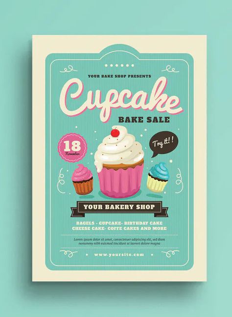 Cupcake Flyer Design, Cookie Sale Poster, Cake Sale Poster, Bake Sale Poster Ideas, Sales Poster Design, Competition Poster Design, Bake Sale Poster, Baking Poster, Business Posters