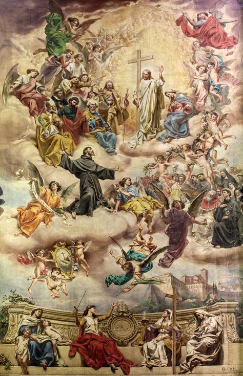 Saint Francis entering Heaven / San Francisco entrando al Paraíso  // Painted ceiling of the Franciscan church in Rabat, Malta // photo: Lawrence OP St Francis Assisi, Valletta Malta, St Francis Of Assisi, Ancient Paintings, Rennaissance Art, Jesus And Mary Pictures, Catholic Images, Christian Artwork, Francis Of Assisi