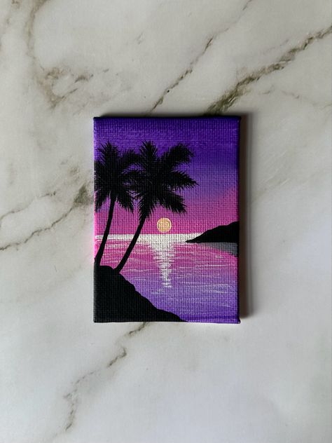 canvas painting, painting ideas, sunset by the beach, beach painting, acrylic, paint, painter, mini canvas Canvas Painting Beach, The Beach Painting, Painting Beach, Simple Canvas Paintings, Easy Canvas Art, Easy Canvas, Canvas Painting Designs, Cute Paintings, Small Canvas Art