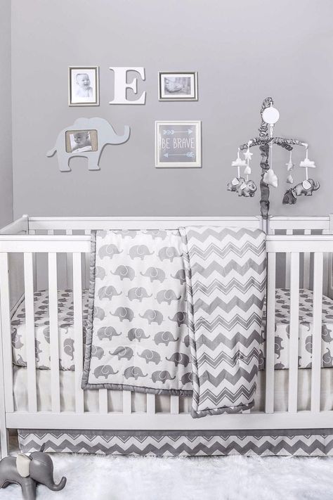 Baby Elephant Nursery, Elephant Themed Nursery, Neutral Crib, Baby Room Themes, Toddler Room Decor, Baby Boy Room Nursery, Elephant Theme, Nursery Baby Room, Elephant Nursery