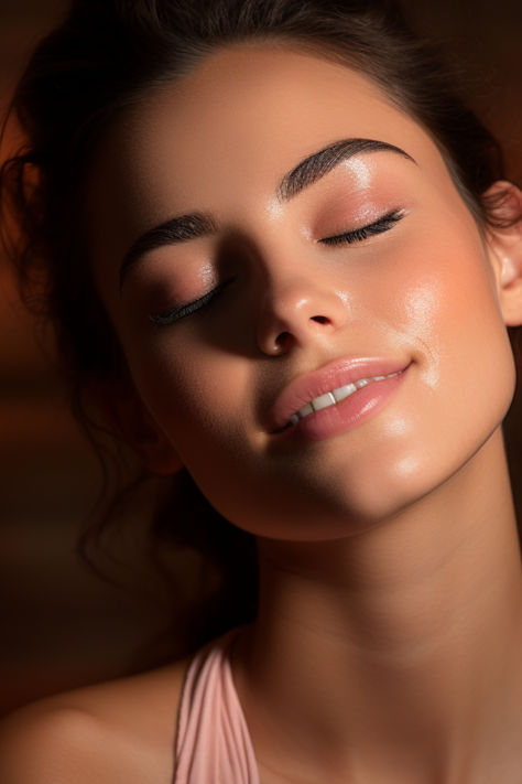 Close-up of a woman with a radiant, dewy complexion, embodying the flawless glass skin aesthetic achieved through premium skincare. Shiny Face Glow, Shiny Skin Glow, Skincare For Glass Skin, Skincare Ads, Glowing Skin Secrets, Skin Images, Skincare Inspiration, Natural Glowing Skin, Nighttime Skincare