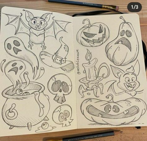 Doodle Art Halloween, Wall Doodles, Witchy Doodles, Halloween Sketchbook, Mitch Leeuwe, Books Drawing, Halloween Doodles, Halloween Tutorial, Special Halloween