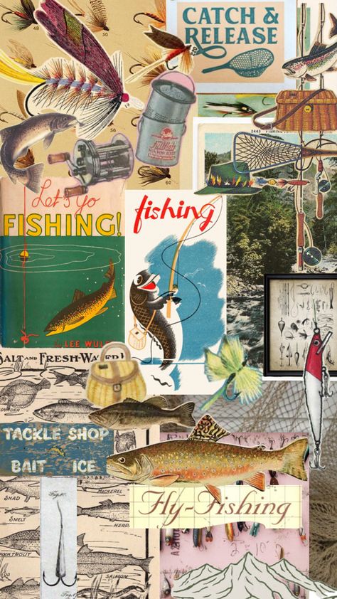 Fishing Collage, Tackle Shop, Fly Fishing, Wallpaper Quotes, Creative Inspiration, Aesthetic Wallpapers, Fishing, Fish, Collage