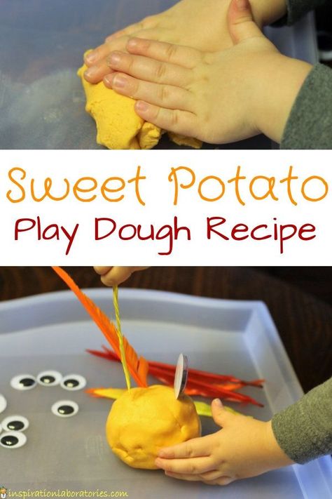 Try this sweet potato play dough recipe made with only 2 ingredients. It's taste safe and perfect for toddlers and preschoolers. Taste Safe Play Dough, Play Dough Art, Dough Art, Sensory Play Dough, Play Dough Recipe, Diy Playdough, Homemade Paint, Fall Preschool Activities, Thanksgiving Projects