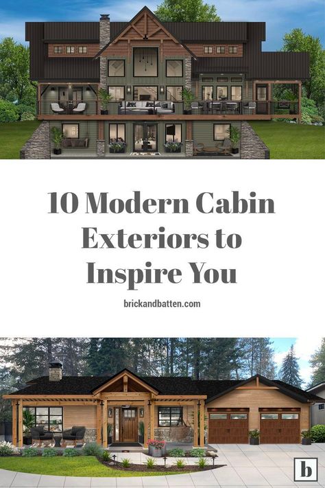 The word “cabin” is often associated with a small, bare-bones structure in the woods. But cabin living doesn't have to mean roughing it out in the middle of nowhere. In fact, today’s modern cabin is anything but basic. This home style seamlessly blends contemporary and rustic design elements and often features impressive indoor-outdoor living spaces. Whether you have a cabin or want to incorporate this style into your home, the designs in this roundup are sure to inspire you. Modern Rustic Cabin Exterior, Modern Cabin Exterior Design, Small Ranch Remodel, Wood Cabin Exterior, Cabin Ideas Exterior, Modern Log Cabins Exterior, Cabin Exterior Color Schemes, Rustic Exterior House Colors, Cabin Exterior Ideas