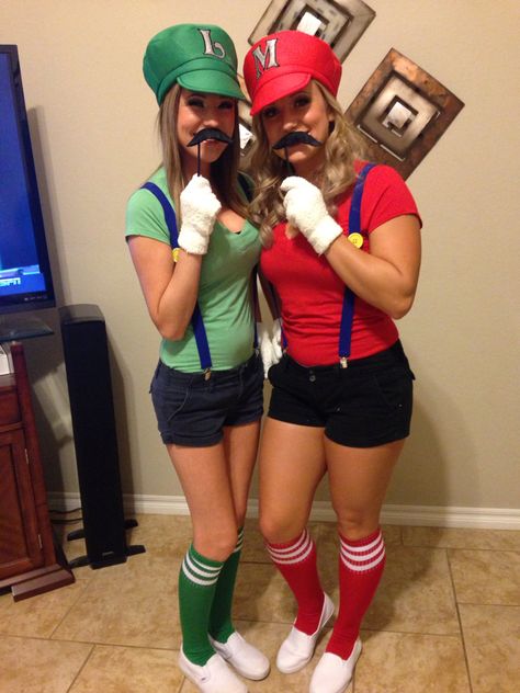 Mario and Luigi Halloween costumes Mario And Luigi Costumes Teen Girl, Mario And Luigi Costumes, Luigi Halloween Costume, List Of Halloween Costumes, Costumes For Teenage Girl, Luigi Costume, Most Popular Halloween Costumes, Mario Y Luigi, Popular Halloween Costumes