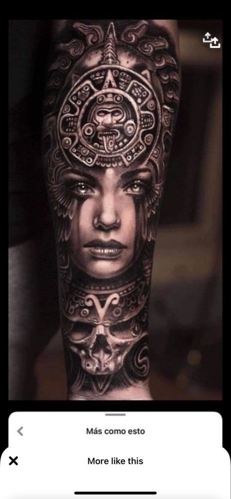 Thigh Piece Tattoos, Aztec Warrior Tattoo, Aztec Tattoos Sleeve, Front Shoulder Tattoos, Cute Thigh Tattoos, Mayan Tattoos, Aztec Tattoos, Chicano Tattoos Sleeve, Inca Tattoo